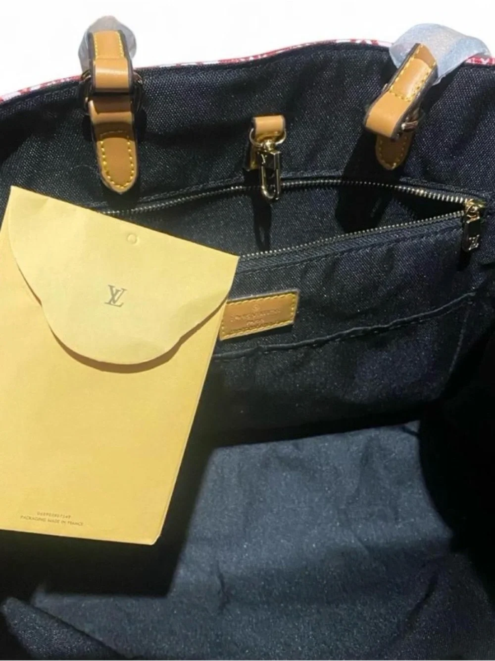 Louis Vuitton Red and White Monogram Canvas Tote with Tan Handles